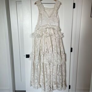 Elegant White Hand Made Floral Maxi Dress